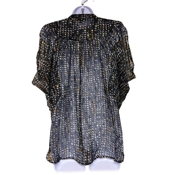 NEW! Badgley Mischka Black White Sheer Button Tassle Blouse Women's Small - Picture 4 of 10